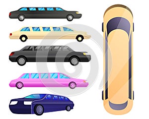 Limousine icons set, cartoon style
