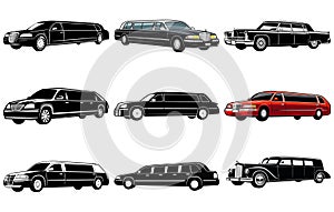 Limousine silhouette on white background.Car icon. Limousine. Black silhouette