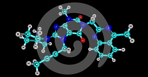 Linagliptin molecular structure isolated on black