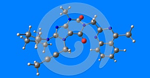 Linagliptin molecular structure isolated on blue