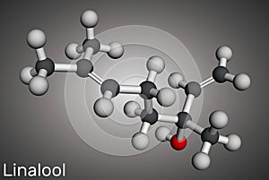 Linalool molecule. It is terpene alcohol. Molecular model. 3D rendering