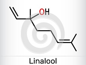Linalool molecule. It is terpene alcohol. Skeletal chemical formula