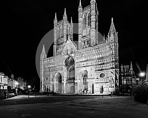 Lincoln Cathedral West Facade by night