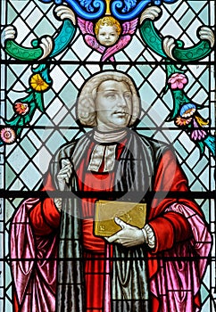 Close up of William Paley Stained Glass Window in Lincoln Cathedral