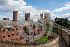 Lincoln gaol from castle walls with cathedral behind