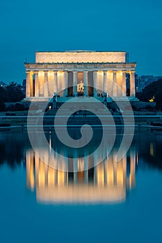 The Lincoln Memorial and Reflecting Pool at night, at the National Mall in Washington, DC