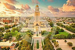 Lincoln skyline and Nebraska State Capitol