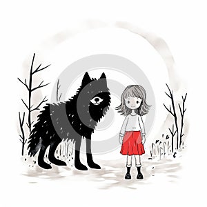 Linda And The Black Wolf: A Quirky Storybook Illustration
