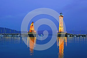 Lindau harbor at dusk