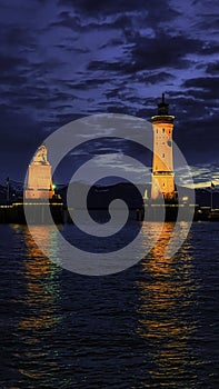 Lindau harbor at dusk