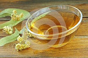 Linden tea in a glass cup