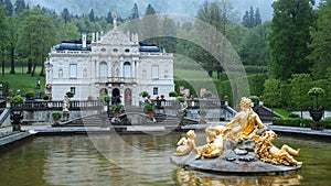 Linderhof palace with Fountain Statue photo