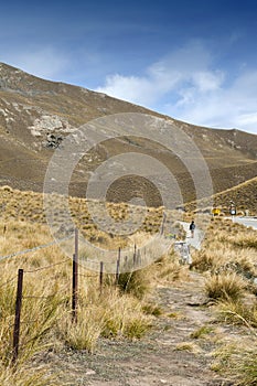 Lindis Pass that lies between the valleys of the Lindis and Ahuriri Rivers, south island of New Zealand