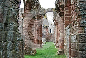 Lindisfarne Abbey, columns similar to Durham Cathedral