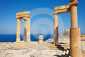 Lindos Acropolis ruins with columns and portico