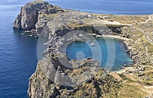 Lindos ancient acropolis area from Rhodes island,