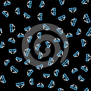 Line 3D cinema glasses icon isolated seamless pattern on black background. Vector