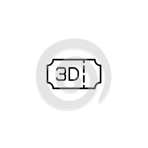 Line 3d movie ticket icon on white background