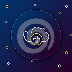Line Add cloud icon isolated on blue background. Data storage on the cloud. Colorful outline concept. Vector