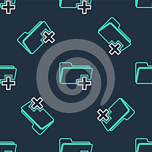 Line Add new folder icon isolated seamless pattern on black background. New folder file sign. Copy document. Add attach