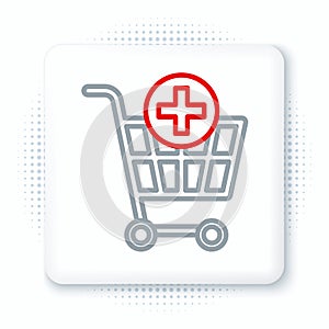 Line Add to Shopping cart icon isolated on white background. Online buying concept. Delivery service sign. Supermarket