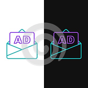 Line Advertising icon isolated on white and black background. Concept of marketing and promotion process. Responsive ads