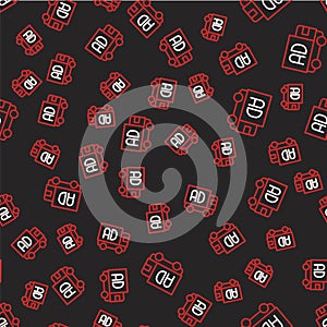 Line Advertising on truck icon isolated seamless pattern on black background. Concept of marketing and promotion process
