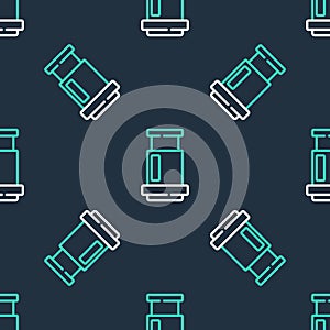 Line Aeropress coffee method icon isolated seamless pattern on black background. Device for brewing coffee. Vector