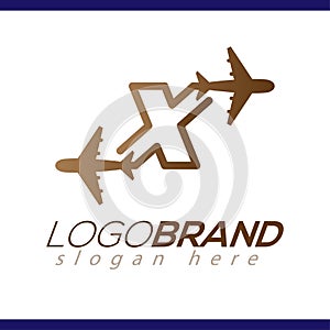 Line Airways X letter logo vector element. Initial Plane Travel logo Template