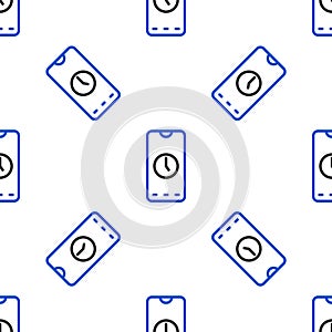 Line Alarm clock app smartphone interface icon isolated seamless pattern on white background. Colorful outline concept