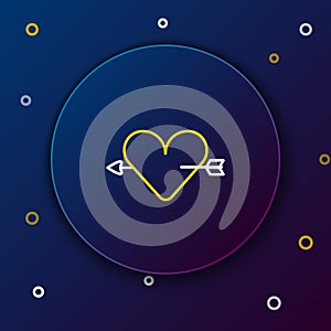 Line Amour symbol with heart and arrow icon isolated on blue background. Love sign. Valentines symbol. Colorful outline