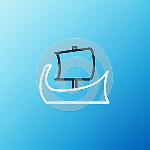 Line Ancient Greek trireme icon isolated on blue background. Colorful outline concept. Vector