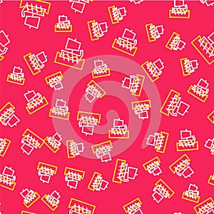 Line Ancient Greek trireme icon isolated seamless pattern on red background. Vector