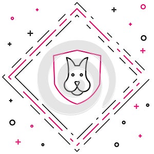 Line Animal health insurance icon isolated on white background. Pet protection concept. Dog or cat paw print. Colorful