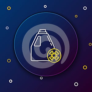 Line Antifreeze canister icon isolated on blue background. Auto service. Car repair. Colorful outline concept. Vector