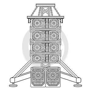 Line array concert acoustics on truss suspension illustration