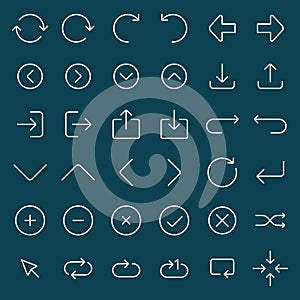 Line arrow icons set on blue background