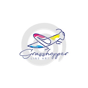 Line art abstract grasshopper logo design vector graphic symbol icon illustration creative idea