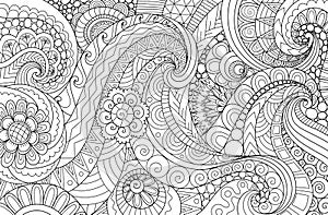 Line art of abstract scrolling wave for background and adult coloring book, coloring page for anti stress.Vector illustration