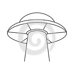 Line art alien spacecraft isolated on white background