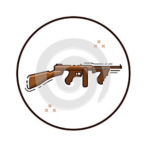 Line art automatic gun icon in circle