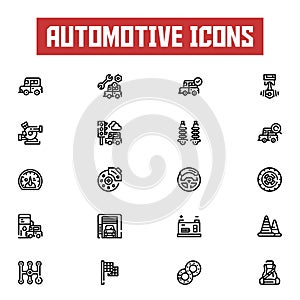 Line art automotive icons set.