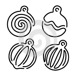 Line art with black christmas toys icons