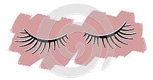 Line art black false Eyelash on pink background