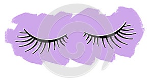 Line art black false Eyelash on violet background