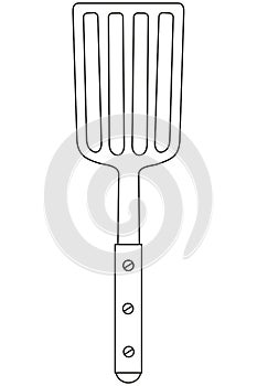 Line art black and white bbq spatula wooden handle