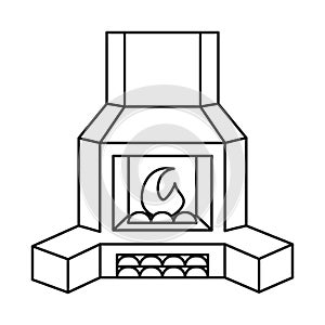 Line art black and white fire place