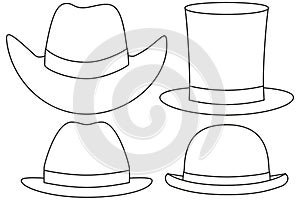 Line art black and white hat set 4 element
