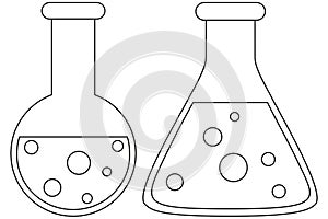 Line art black and white science test tube icon set.