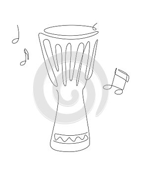Line art bongo illustration with notes. Music instrument linear. drums and percussion logo icons vector design